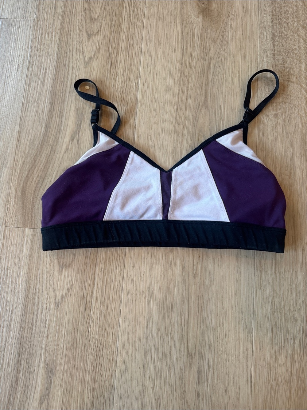 ALO Yoga Purple & White Triangle Sports Bralette with Black Trim